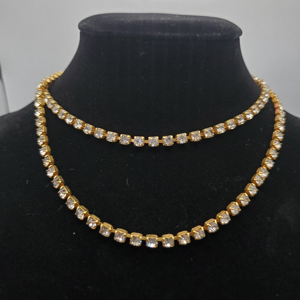 Gold & Crystal Stones Wrap Necklace Pronged Weighty & Quality Finish 30"